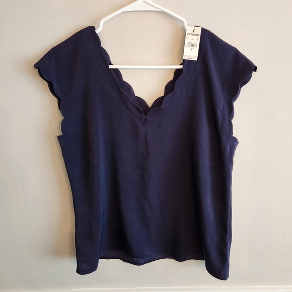 Express Tops - Express Navy Scalloped Women's Top